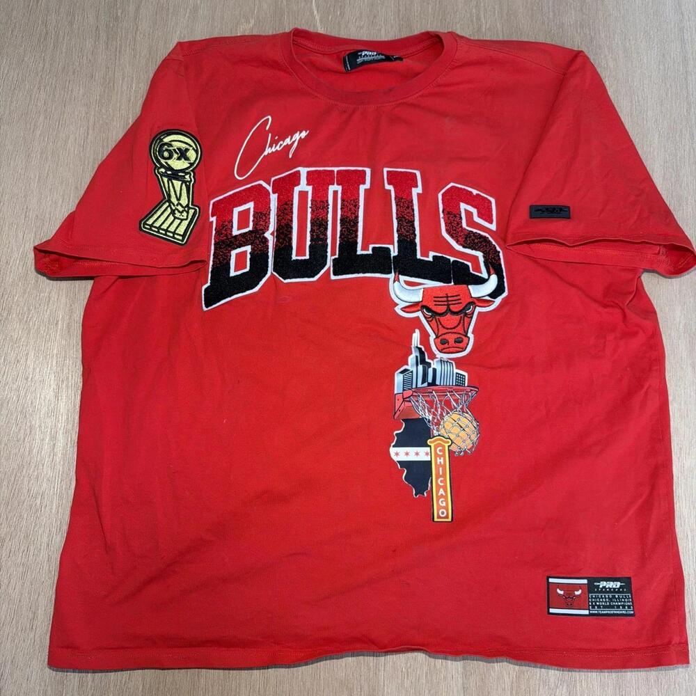 Chicago Bulls Pro Standard Red Shirt W Patches 6 Time Finals Champs
